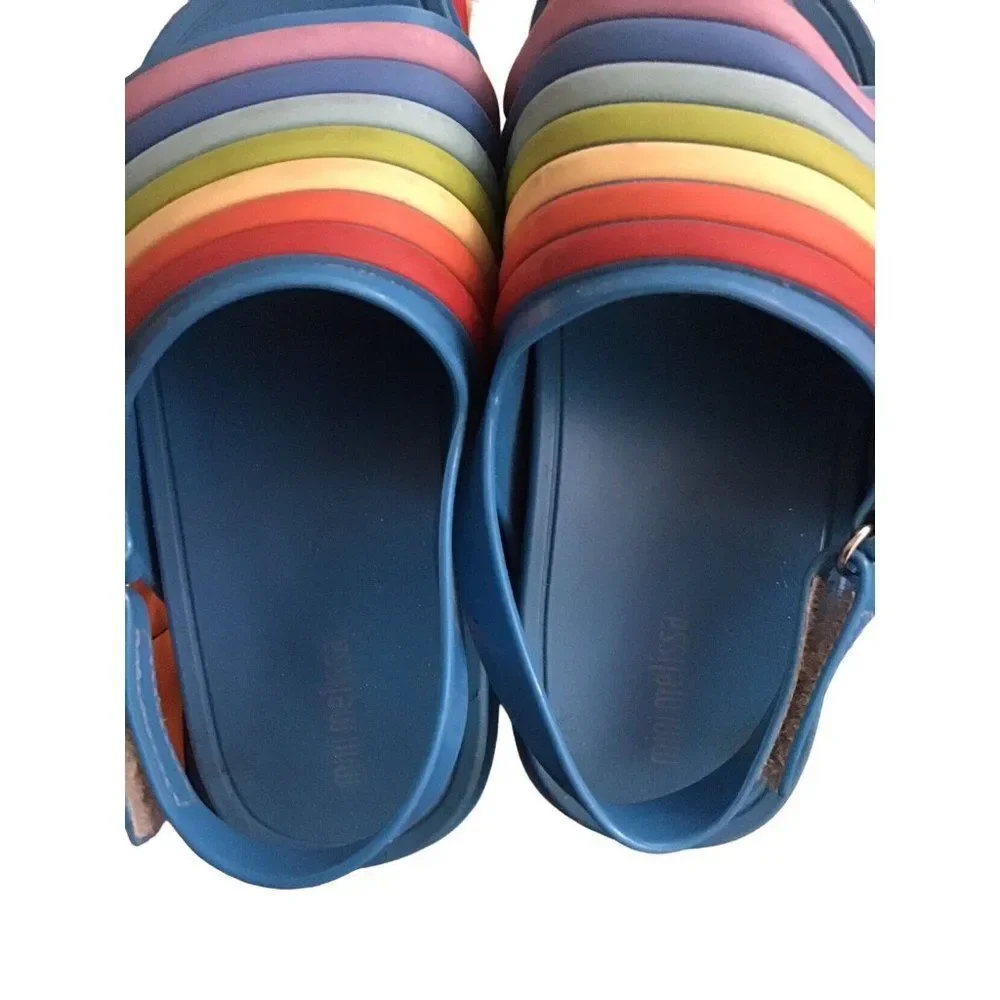 Mini Melissa Blue Kids Sandals with Rainbow Straps